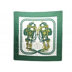 VINTAGE FOULARD HERMES BRIDES DE GALA HUGO GRYGKAR CARRE EN SOIE VERT SCARF 350€