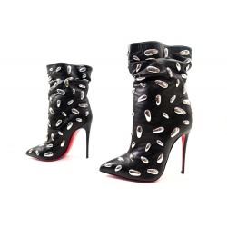 NEUF CHAUSSURES CHRISTIAN LOUBOUTIN NAIL BOOTIE 36.5 CUIR NOIR BOOTS 1895€