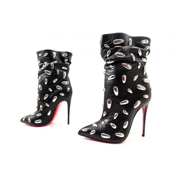 NEUF CHAUSSURES CHRISTIAN LOUBOUTIN NAIL BOOTIE 36.5 CUIR NOIR BOOTS 1895