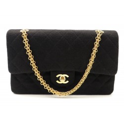 NEUF SAC A MAIN CHANEL TIMELESS 2.55 26 CM EN JERSEY NOIR & DORE BAG PURSE 3650€