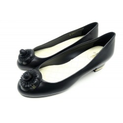 NEUF CHAUSSURES CHANEL ESCARPINS CUIR NOIR 38 CAMELIA 