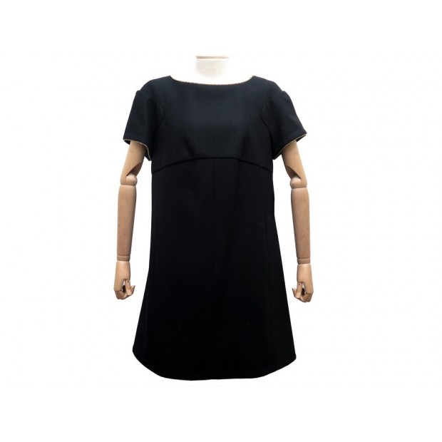 NEUF ROBE COURTE CHANEL P51904 L 44 EN LAINE NOIR NEW BLACK WOOL DRESS 4890€