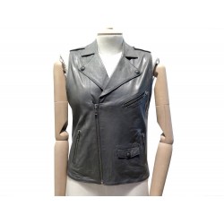 VESTE SANS MANCHE THE KOOPLES BUXTON T38 M CUIR GRIS FONCE LEATHER JACKET 425€