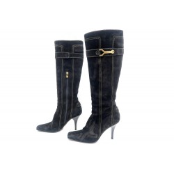 CHAUSSURES BOTTES A TALONS LOUIS VUITTON 40 EN DAIM NOIR BOITE BOOTS SHOES 1500€