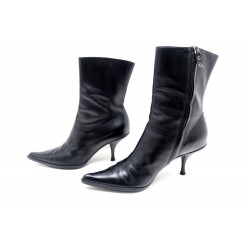 CHAUSSURES CHRISTIAN DIOR BOTTINES A TALONS 39.5 EN CUIR NOIR + SAC BOOTS 930€