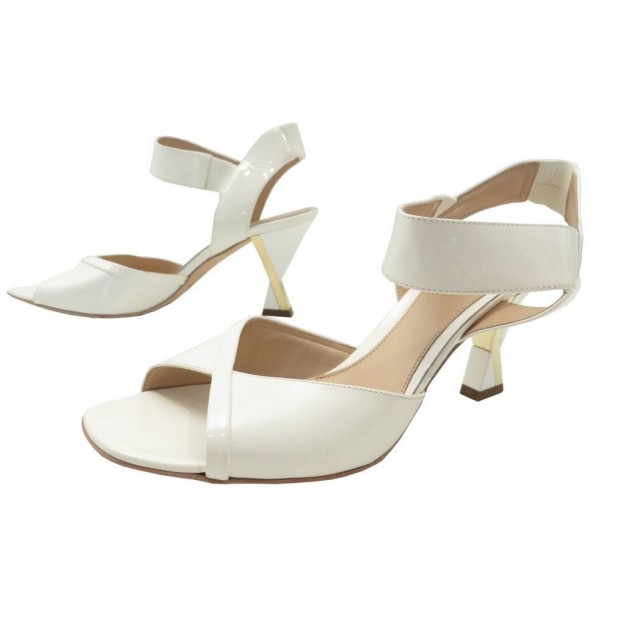 NEUF CHAUSSURES FENDI CUIR VERNI BLANC 38.5 IT 37.5-38 FR 