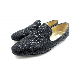 NEUF CHAUSSURES BALLERINES JIMMY CHOO 39 PAILLETTE NOIR + BOITE FLAT SHOES 495€