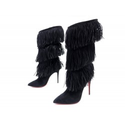 NEUF CHAUSSURES BOTTES CHRISTIAN LOUBOUTIN DAIM NOIR 38 