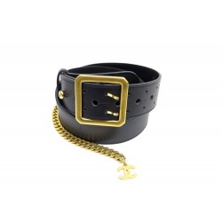 CEINTURE CHANEL T 80 CM EN CUIR NOIR & CHAINE DORE LOGO CC BLACK BELT 990€