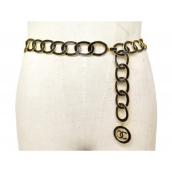 CEINTURE CHANEL ANNEAUX MEDAILLON LOGO CC 65 A 80 CM METAL DORE EMAIL BELT 1810€