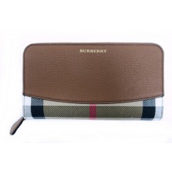 NEUF PORTEFEUILLE BURBERRY ZIPPE 39753381 TOILE CUIR MARRON BOITE BILLFOLD 395€