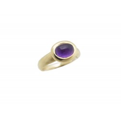 BAGUE JONC EN OR JAUNE SERTIE D'UN CABOCHON D'AMETHYSTE T 51 6.8 GR GOLD RING