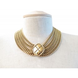 COLLIER CHANEL RAS DE COU GOURMETTE 5 RANGS MEDAILLON METAL DORE NECKLACE 990€