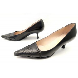 CHAUSSURES CHANEL ESCARPINS LOGO CC 7.5B 37.5 CUIR NOIR BLACK COURT SHOES 600€