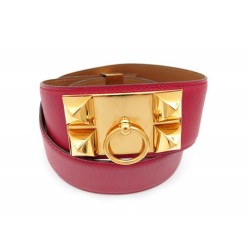 VINTAGE CEINTURE HERMES COLLIER DE CHIEN MEDOR T 72 CUIR EPSOM ROUGE BELT 1730€