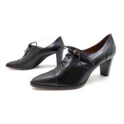 NEUF CHAUSSURES HERMES DESTIN ESCARPINS 38 CUIR VEAU NOIR BOITE SAC SHOES 695€