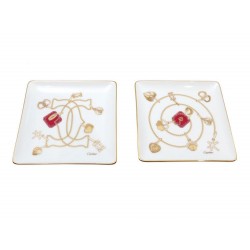 NEUF LOT DE 2 VIDES POCHES CARTIER SET TRINKET TRAYS CHARMS T1120011 PORCELAINE