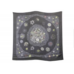 CHALE HERMES SULFURES FOULARD CARRE 140 CM MOUSSELINE DE SOIE NOIR SCARF 780€