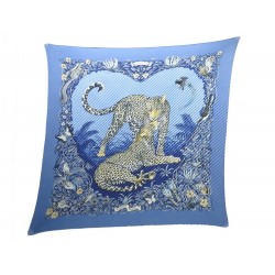 FOULARD HERMES JUNGLE LOVE DALLET 2008 CARRE PLISSE EN SOIE BLEU SCARF 350€