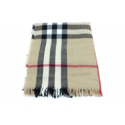 ECHARPE LEGERE BURBERRY 3826772 LAINE CACHEMIRE FOULARD BEIGE TARTAN SCARF 375€