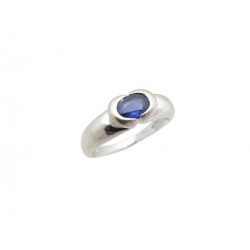 BAGUE JONC EN OR BLANC SERTIE D'UN SAPHIR T 51 3.1 GR WHITE GOLD RING