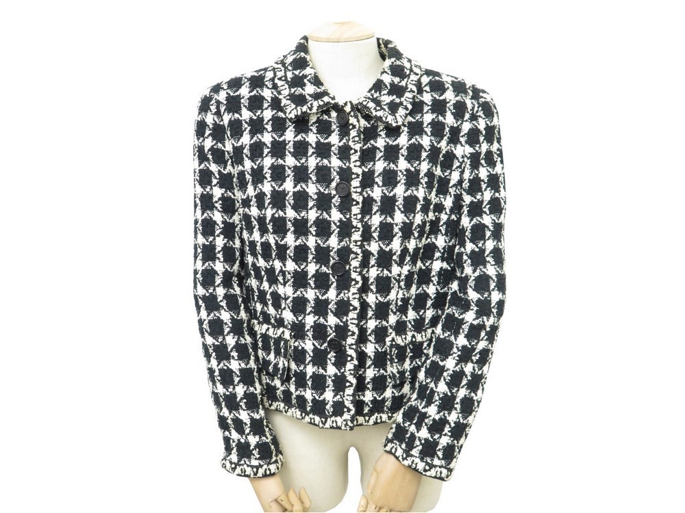 veste chanel 42 l en tweed blanc noir boutons logo