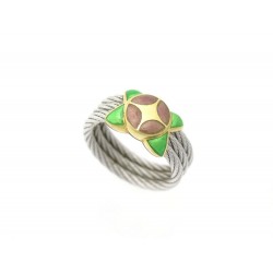 BAGUE FRED FORCE 10 T 51 EN OR JAUNE 18K & EMAIL CABLE EN ACIER GOLD ENAMEL RING