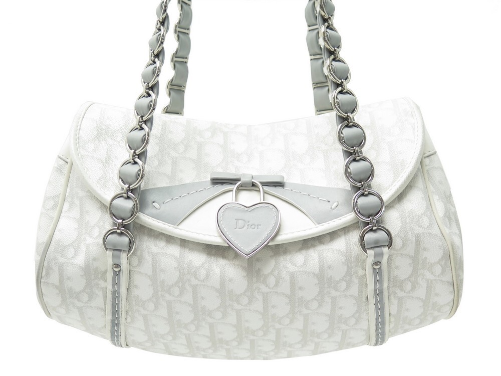 Dior Brown Dior Oblique Romantique Handbag White Cream Leather Plastic  ref164292  Joli Closet