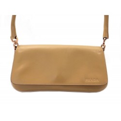 SAC A MAIN PRADA POCHETTE EPAULE EN CUIR OCRE MARRON LEATHER HAND BAG PURSE 690€