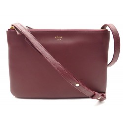 NEUF SAC A MAIN CELINE POCHETTE TRIO 165113 BANDOULIERE CUIR BORDEAUX BAG 750€