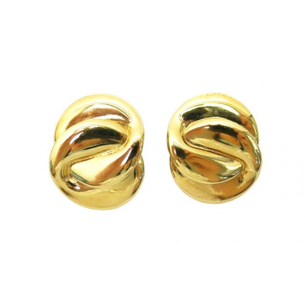 VINTAGE BOUCLES D'OREILLES YVES SAINT LAURENT MAILLONS METAL DORE EARRINGS 395€