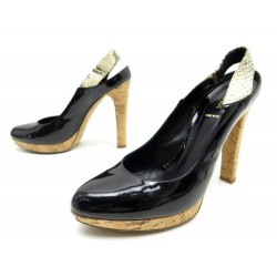 CHAUSSURES FENDI ESCARPINS 39.5 IT 40 FR EN CUIR VERNIS NOIR & PYTHON SHOES 700€