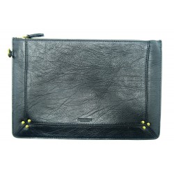 NEUF POCHETTE A MAIN JEROME DREYFUS POPOCHE L EN CUIR NOIR CLUTCH BAG 180€