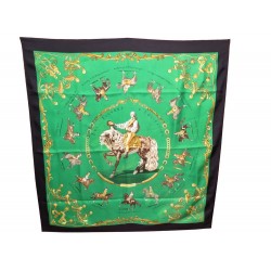 FOULARD HERMES LES FIGURES D'EQUITATION P LEDOUX CARRE VERT SOIE SILK SCARF 350