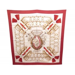 VINTAGE FOULARD HERMES AUX CHAMPS CATHY LATHAM CARRE SOIE ROUGE SILK SCARF 350€