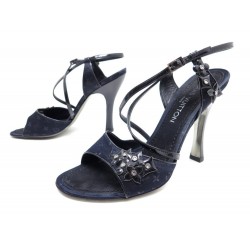 CHAUSSURES LOUIS VUITTON 38.5 SANDALES A TALONS EN TOILE MONOGRAM NOIR CUIR 660€