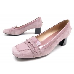 NEUF CHAUSSURES ESCARPINS TOD'S 37.5 CUIR VERNI DAIM ROSE SAC COURT SHOES 490€