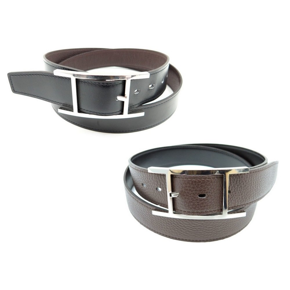 Hermes Noir/Chocolat Box and Togo Leather Quentin Reversible Belt 95 CM  Hermes