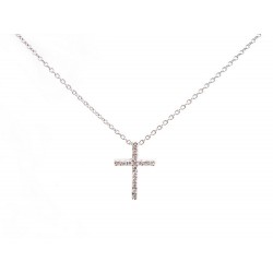 PENDENTIF CROIX OR BLANC ET DIAMANTS + CHAINE 