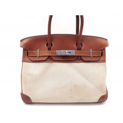  SAC A MAIN HERMES BRIKIN 28 CM TOILE ET CUIR 