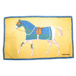 DRAP DE PLAGE HERMES SERVIETTE DE BAIN EN COTON JAUNE CHEVAL HORSE TOWEL 420€