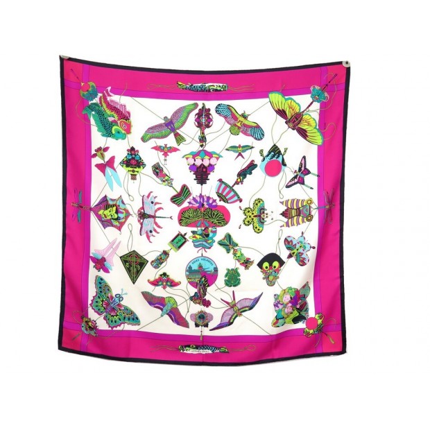 FOULARD HERMES SOIES VOLANTES DUBIGEONS CARRE 90 EN SOIE FUSHIA SILK SCARF 385€