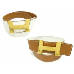 CEINTURE HERMES CONSTANCE 2 GM DORE T 95 CUIR 42 MM TOGO BLANC & GOLD BELT 970€