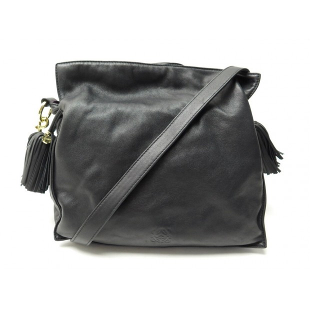 SAC A MAIN LOEWE FLAMENCO POMPON BANDOULIERE EN CUIR GRAINE NOIR HAND BAG 1600€