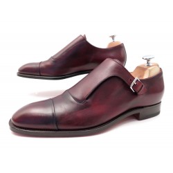 NEUF CHAUSSURES HERMES SOULIERS A BOUCLE 42 EN CUIR BORDEAUX PATINE SHOES 750€