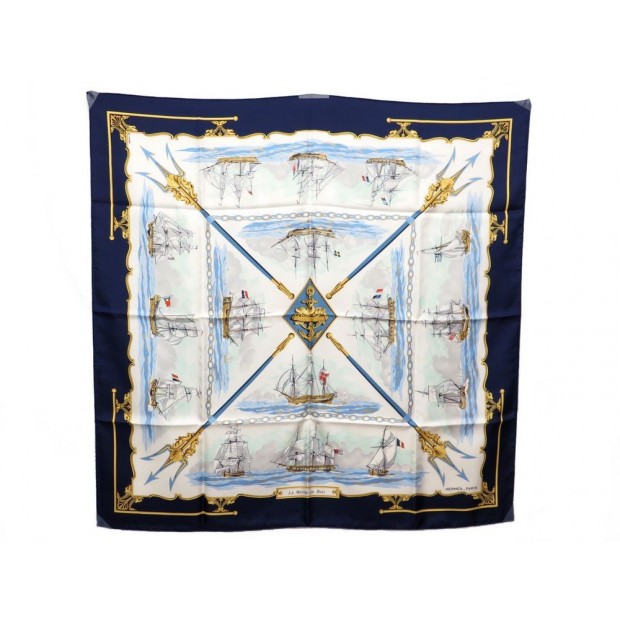 NEUF FOULARD HERMES LA MARINE EN BOIS SOIE SILK SCARF 