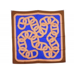 FOULARD HERMES CIRCUIT 24 FAUBOURG 100% SOIE MARRON 