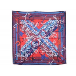 NEUF FOULARD HERMES BRIDES ET GRIS-GRIS CARRE EN SOIE ROUGE ET BLEU SCARF 350€