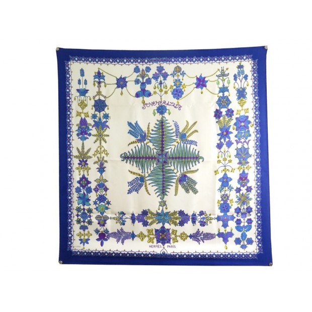 FOULARD HERMES SCHEHERAZADE PAR HENRI D'ORIGNY EN SOIE BLEU SILK SCARF 385€