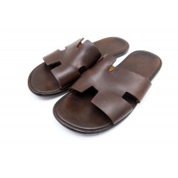 SANDALES HERMES ORAN CUIR MARRON 42 